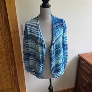 J. Jill Blue Striped Linen Cotton Open Front Cardigan Sweater XS Granola